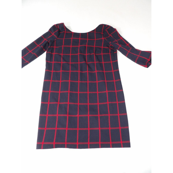 MNG Mango Dress Small Shift Plaid Navy Red Academia Scoop Back 3/4 Sleeve READ - Picture 1 of 10